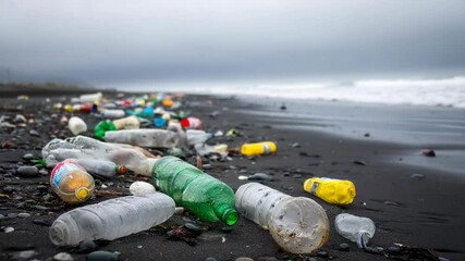 Plastic waste on a beach.
