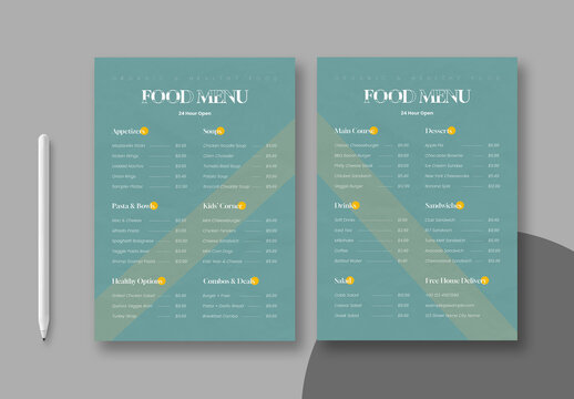 Food Menu Design Template Layout