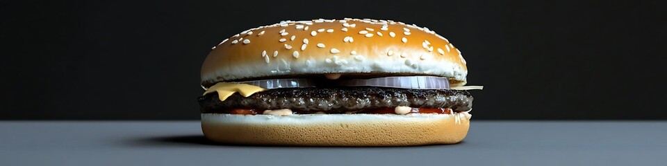 Iconic hamburger with an ultra-modern black-and-white theme on a solid gray background