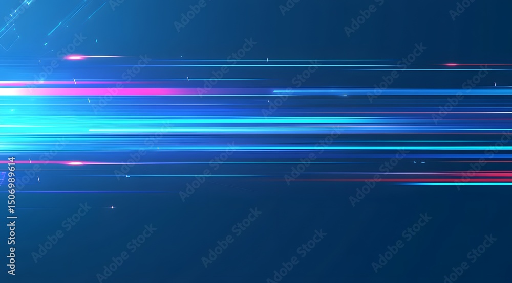 Poster blue background with speed lines and light effects, representing fast digital technology in motion.