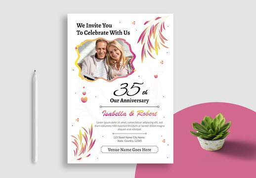 Wedding Anniversary Invitation Card With Gradient