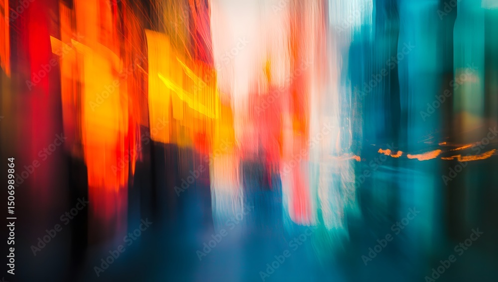 Poster blurred cityscape with motion blur and dynamic light streaks in the background. abstract background 