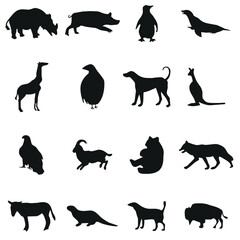 Collection of animal silhouettes on white background