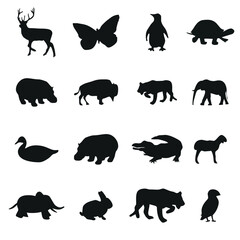 Collection of diverse animal silhouettes on a white background