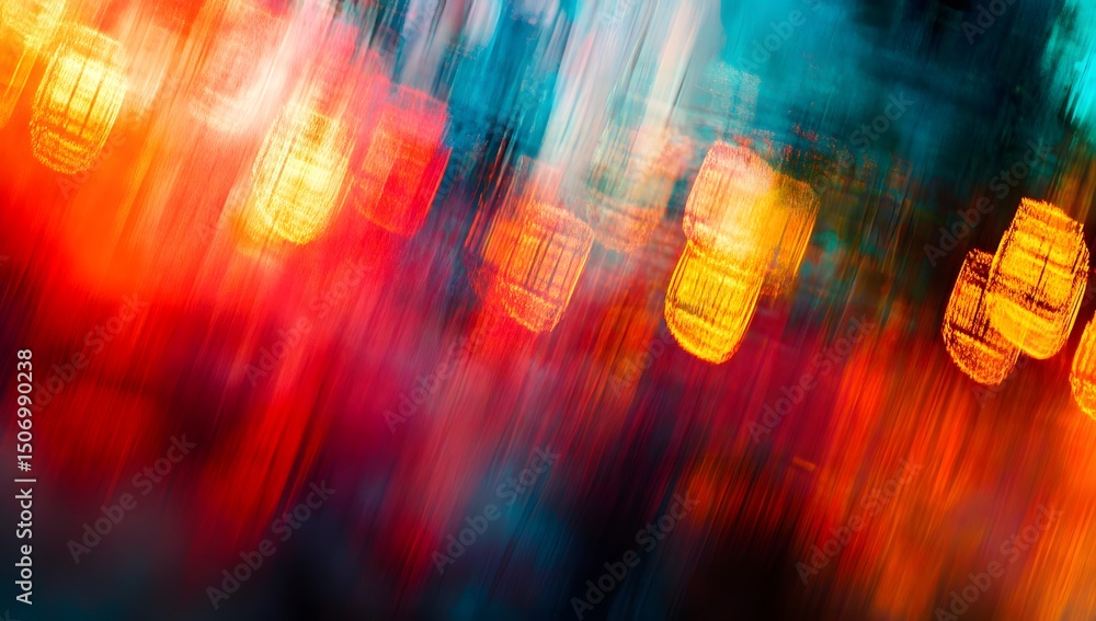 Poster blurred cityscape with motion blur and dynamic light streaks in the background. abstract background 