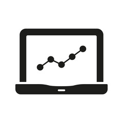 Laptop With Graph Solid Icon. Data Analysis, Business Growth, And Performance Tracking Silhouette Symbol. Financial Analytics And Market Trends. Isolated Vector Illustration