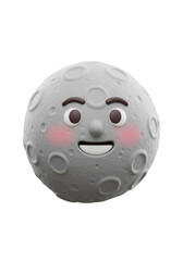 Obraz premium 3d Cartoon Moon Face Gray Lunar Planet Isolated on Transparent Background