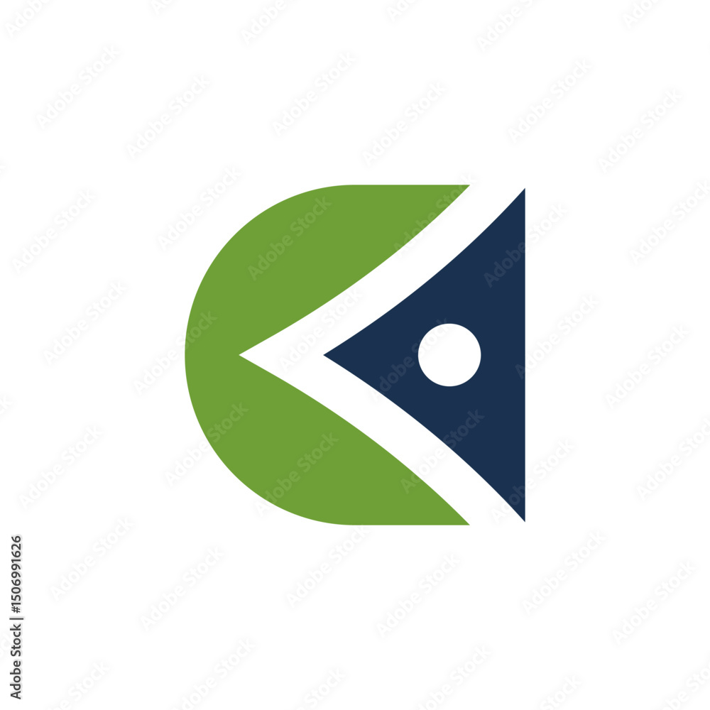 Poster green semi-circular shape combined with a dark blue triangular element containing a white circle. th