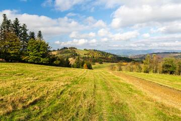 Autumn above Blazkovci settlement in Javorniky mountains in Slovakia