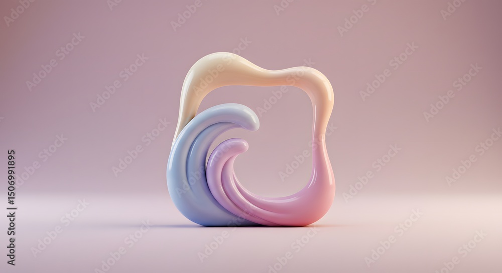 Poster Abstract Pastel Sculpture with Wave and Loop Shapes | Modern Art Object for Creative Design and Gentle Aesthetics