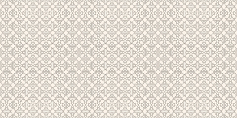 Fototapeta premium Subtle minimal seamless pattern. Black and white outline vector geometric floral ornament. Abstract background texture with small flower silhouettes, leaves, lines. Repeating minimalist geo design