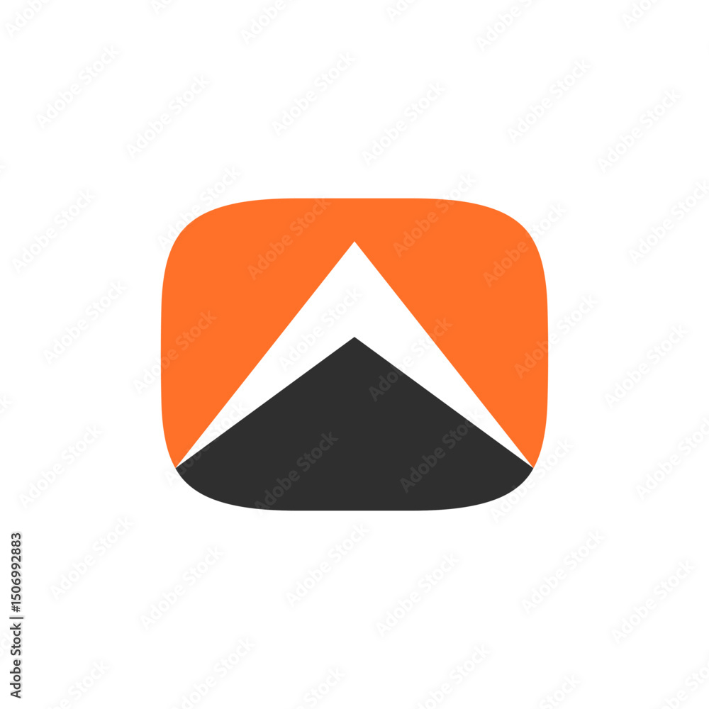 Aufkleber white triangular shape pointing upwards in negative space between the orange and black color. it sug