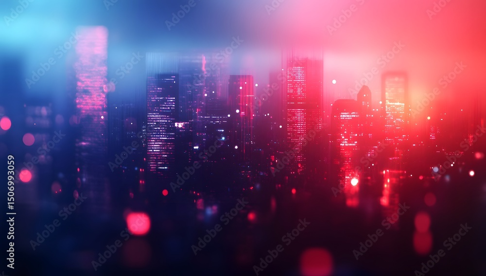 Poster blurred cityscape background with light trails moving quickly, creating a motion blur effect. abstra