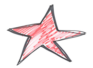 Black hatching grunge felt-tip pen, star drawing texture isolated on white