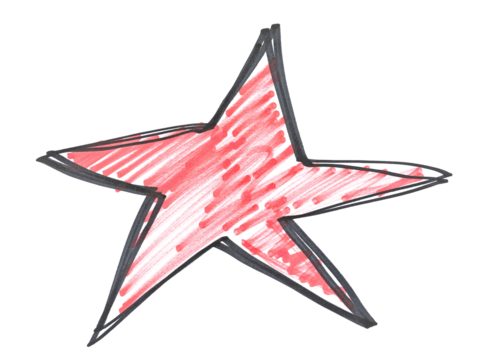 Black hatching grunge felt-tip pen, star drawing texture isolated on white