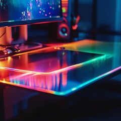 Colorful Gaming Setup with Neon Lights and Modern Technology