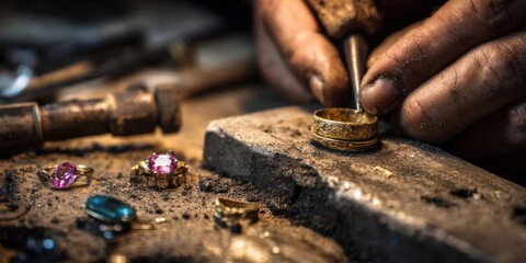 Jeweler Crafting Gold Ring from Above