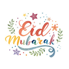 Watercolor Eid Mubarak isolated on transparent background