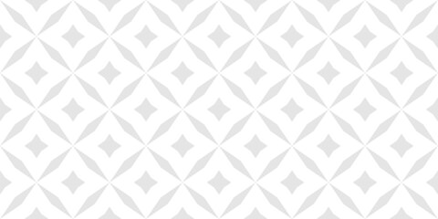 Plakat Abstract geometric seamless pattern. Subtle minimal vector background. Simple geometric leaf ornament. Light gray and white texture with diamond shapes, stars, rhombuses, floral grid. Repeated design