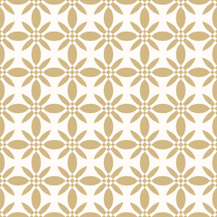 Vector seamless pattern in oriental style. Elegant gold and white geometric floral ornament. Abstract golden background. Texture with flower shapes, grid, tiles. Repeated luxury decorative geo design