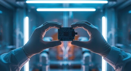 Circuit Board Being Held by Gloved Hands