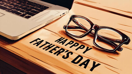 Father's Day Celebration on Workspace with Laptop and Glasses