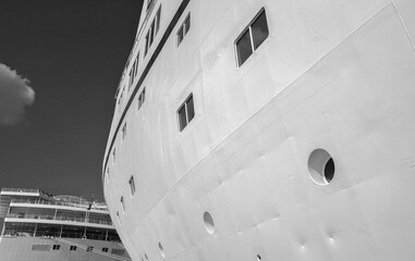 Classic small cruiseship cruise ship liner Astor docked at terminal in Tilbury, London on River...
