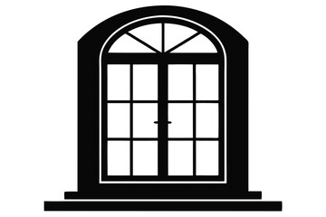 Black Silhouette of Arched Window Frame with Divided Lights and Sill Detail