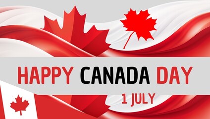 Happy Canada Day, July 1st. Canadian flag and maple leaf design. Embodying national pride, unity, and heritage, in red and white. For events, social media, and flyers. To celebrate Canada Day.