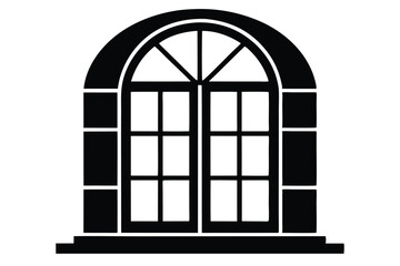 Arched Window Silhouette with Pane Divisions and Molded Frame Design Element