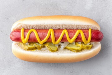 Indulge in a Delicious Vegan Hot Dog, Expertly Topped With Zesty Mustard and Crisp Pickles, All Nestled Within a Soft, Fresh Bun. This Delightful Treat is Ideal for Summer Picnics and Gatherings