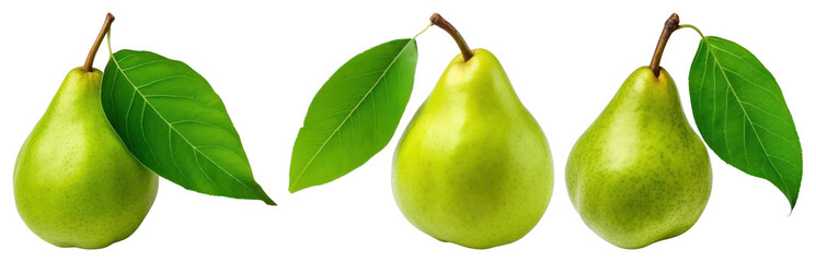 PNG Fresh green pears with leaves, element set on transparent background