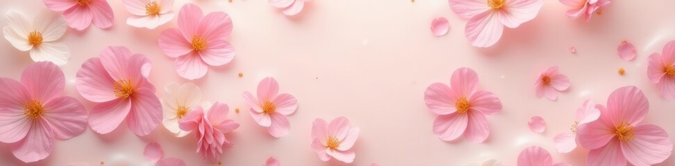 Floating pastel blossoms in a creamy milk bath, abstract floral backdrop, blossom, texture
