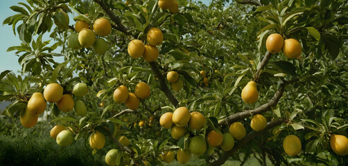yellow apples on tree