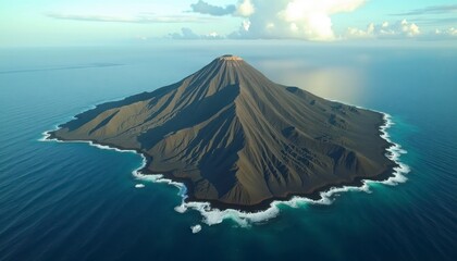 Volcano Island in Ocean Aerial View