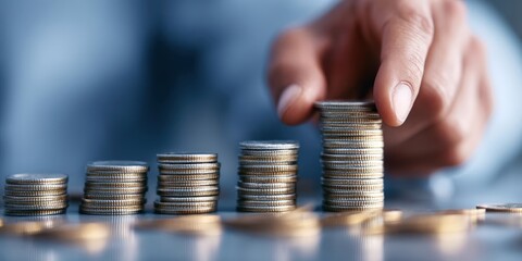 Successful Businessman Stacking Coins to Save Money - Creative Financial Concept