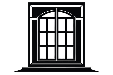 Silhouette of Arched Window with Twelve Panes and Sill Illustration Artwork