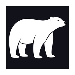 Fototapeta premium Minimalist white polar bear design against a deep navy blue background isolated graphic