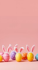 Easter egg with bunny ear on pink background