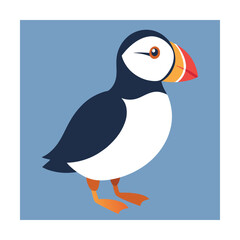 Adorable cartoon illustration of a puffin bird with colorful beak and simplified design