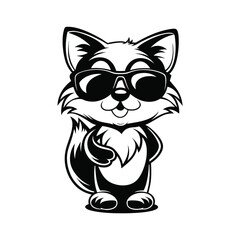 Cartoonish Fox Silhouette Wearing Sunglasses, Standing, Isolated on White Background Art