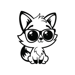 Cartoon Fox with Glasses, Cute Animal, Minimalist Black and White Outline Drawing