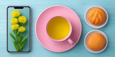 a realistic photo of a blogger taking flat lay photos for a lifestyle article