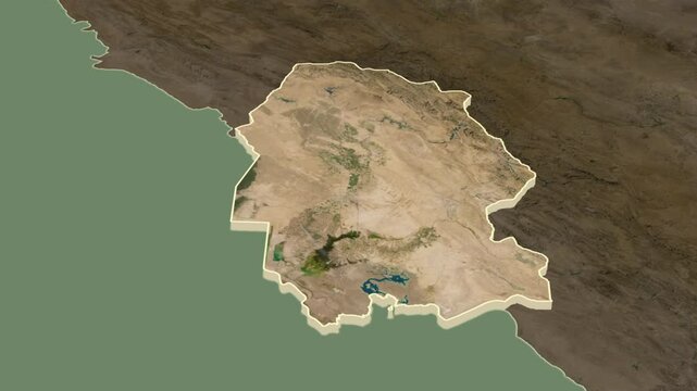 Khuzestan, Iran, extruded. Satellite map