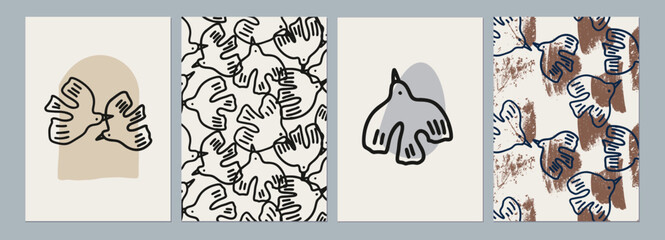 Abstract Dove Illustrations for Art Prints and Home Decor