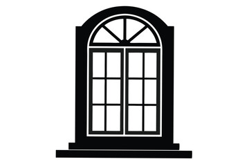Black Window Silhouette Featuring Arched Top and Divided Lites Design Element