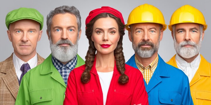 a realistic photo of farmers and industry workers contributing to the economy