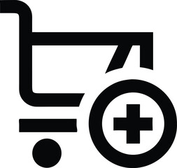 Fototapeta premium Simple Black Shopping Cart Outline Icon with Plus Sign on a Clean White Backdrop