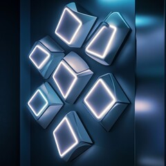 Modern Geometric Light Installations on Dark Wall Background