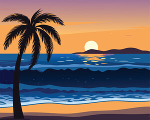 Fototapeta premium sunset on the tree beach